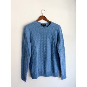 Daniel Bishop Mens 100% 2-Ply Cashmere Cable Knit Crewneck Sweater Light Blue M
